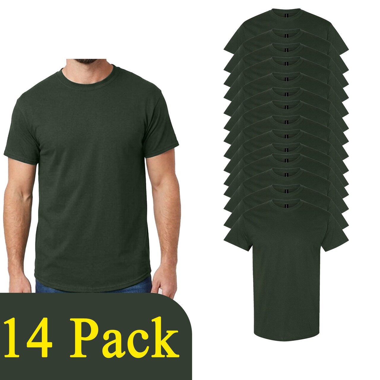 Gildan Heavy Cotton Forest Green Craft Blank T-Shirt Bundle for DIY Printing (2–14 Pack)